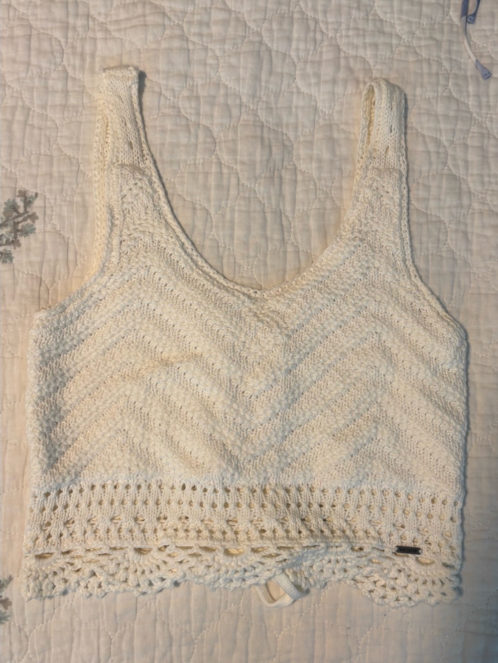 Hollister Women's Cream Crochet Lace-Up Tank Top